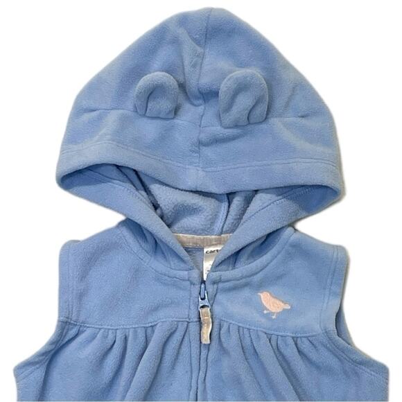 Carter’s Fleece Vest blue embroidery bird full zip jacket baby Size 9 Months - Picture 2 of 6